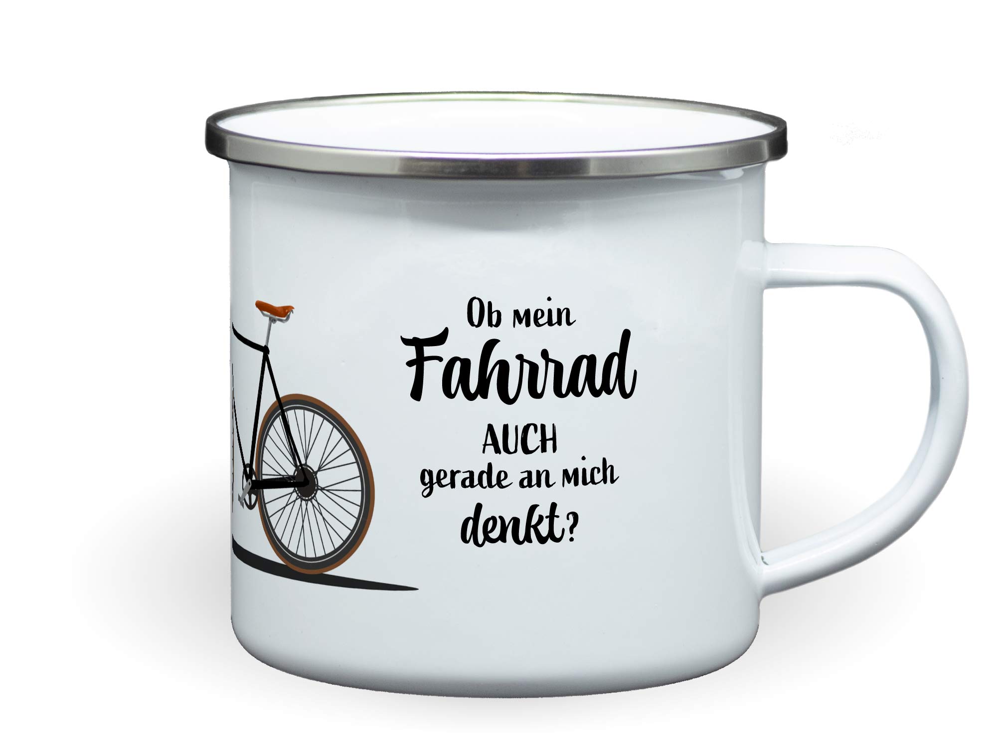 Emailletasse Fahrrad lustiger Spruch